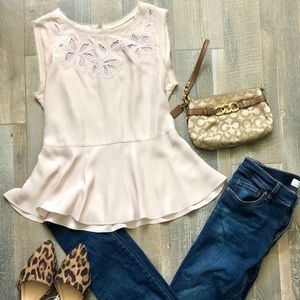 Rebecca Taylor Light Pink Peplum 100% Silk Top